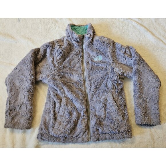 The North Face Mossbud Reversible Jacket Girls Size Large 12 Gray Fleece Green - Picture 11 of 13